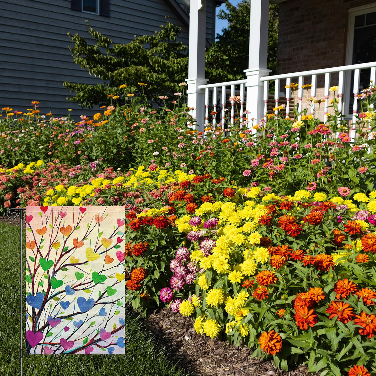 Louise Maelys welcome flag for front yard with rainbow colors