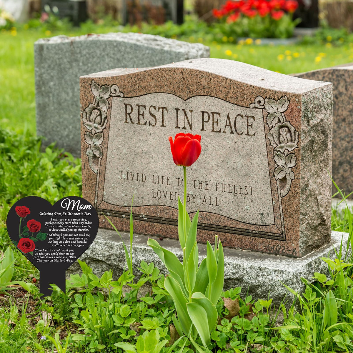 Lounsweer sympathy garden ornament, blends with lawn and flower beds.