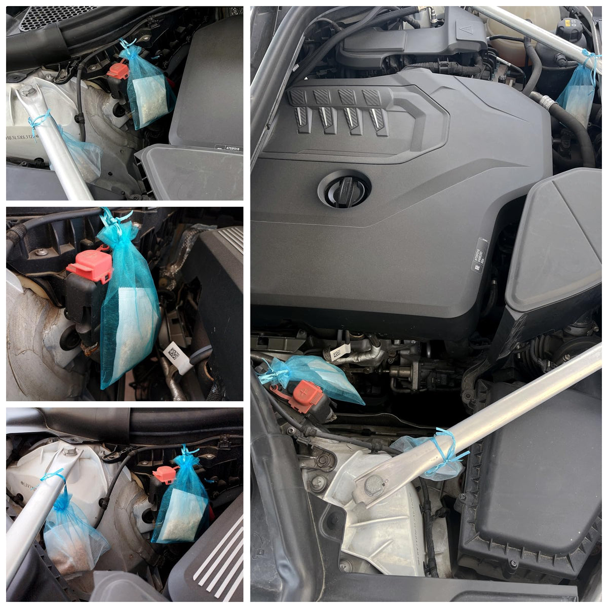 Lousye mouse repellent pouch in car to deter rodents.