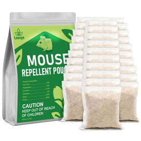 Lousye mouse repellent pouch packaging for quick, mess-free setup.