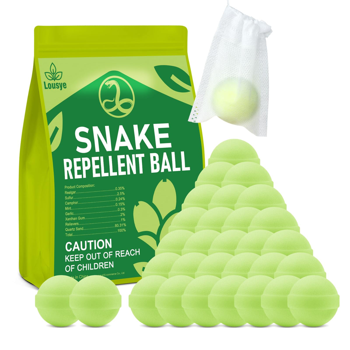 Lousye snake repellent packaging front view for yard use, pet-safe