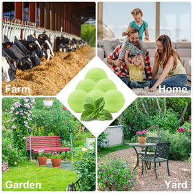 Lousye yard outdoor setup with repellents around lawn.