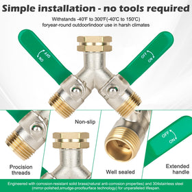 Love is War hose splitter installs quickly with washer seal for leak-free connections