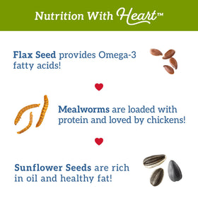 Love My Girls Flax Worms mealworms closeup emphasizes protein-rich bites.