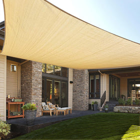 Love Story 12x16 rectangle sun shade in sand adds cooling shade for patios.