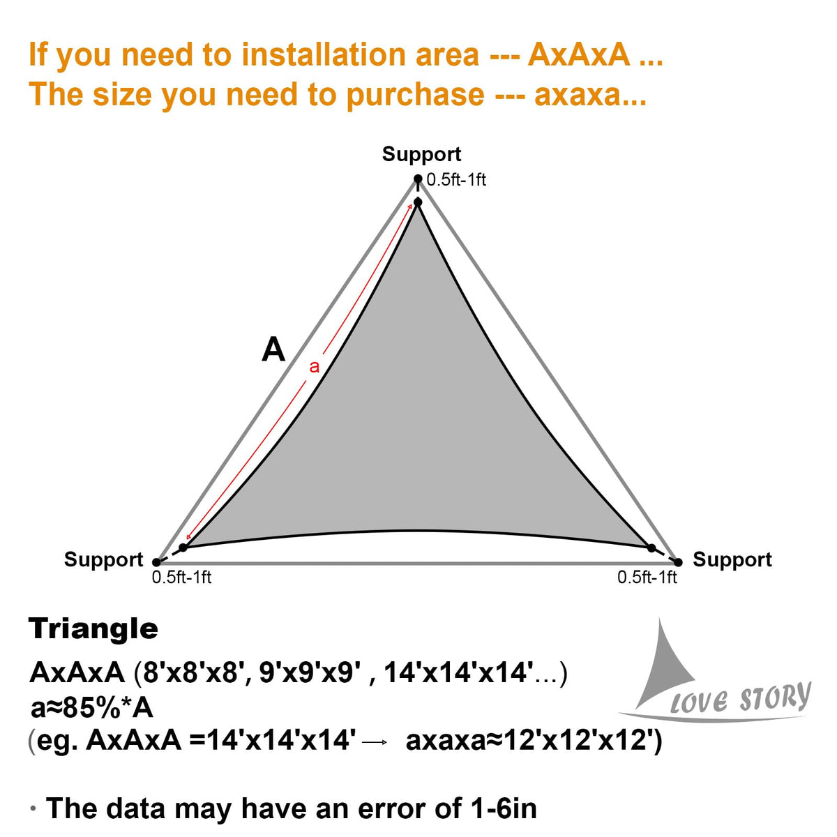 LOVE STORY 16x16 installation diagram shows easy setup for quick shade.