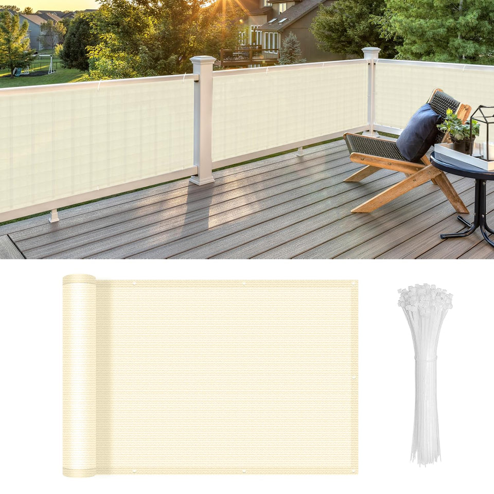 LOVE STORY Balcony Privacy Screen butter-cream color provides privacy with light breeze.