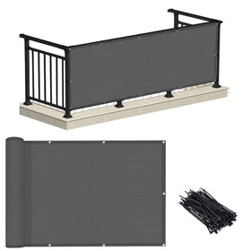 LOVE STORY dark grey privacy screen on a deck railing for privacy and airflow