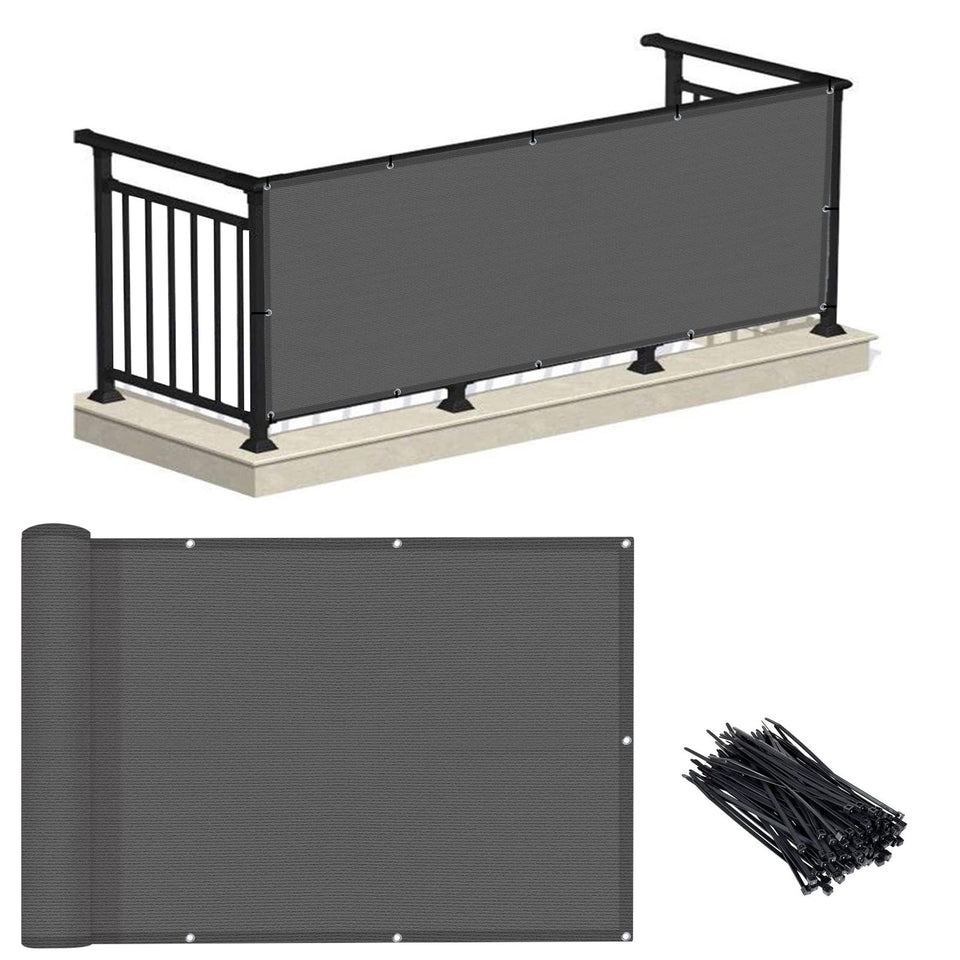LOVE STORY dark grey privacy screen on a deck railing for privacy and airflow