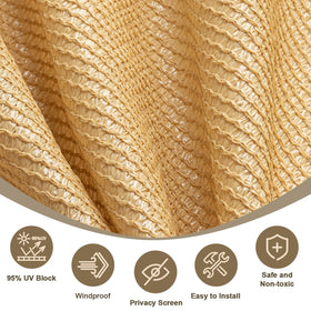 Love Story durable HDPE shade fabric with reinforced edges and copper grommets.