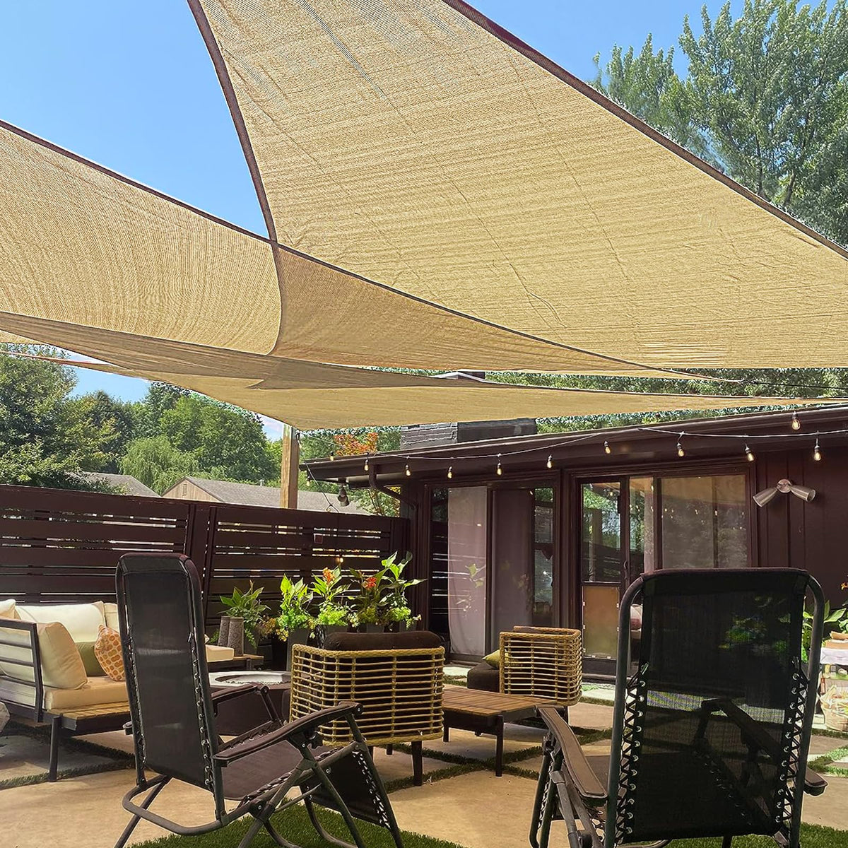 LOVE STORY right triangle shade sail 10x10-14 with corner D-rings for secure mounting