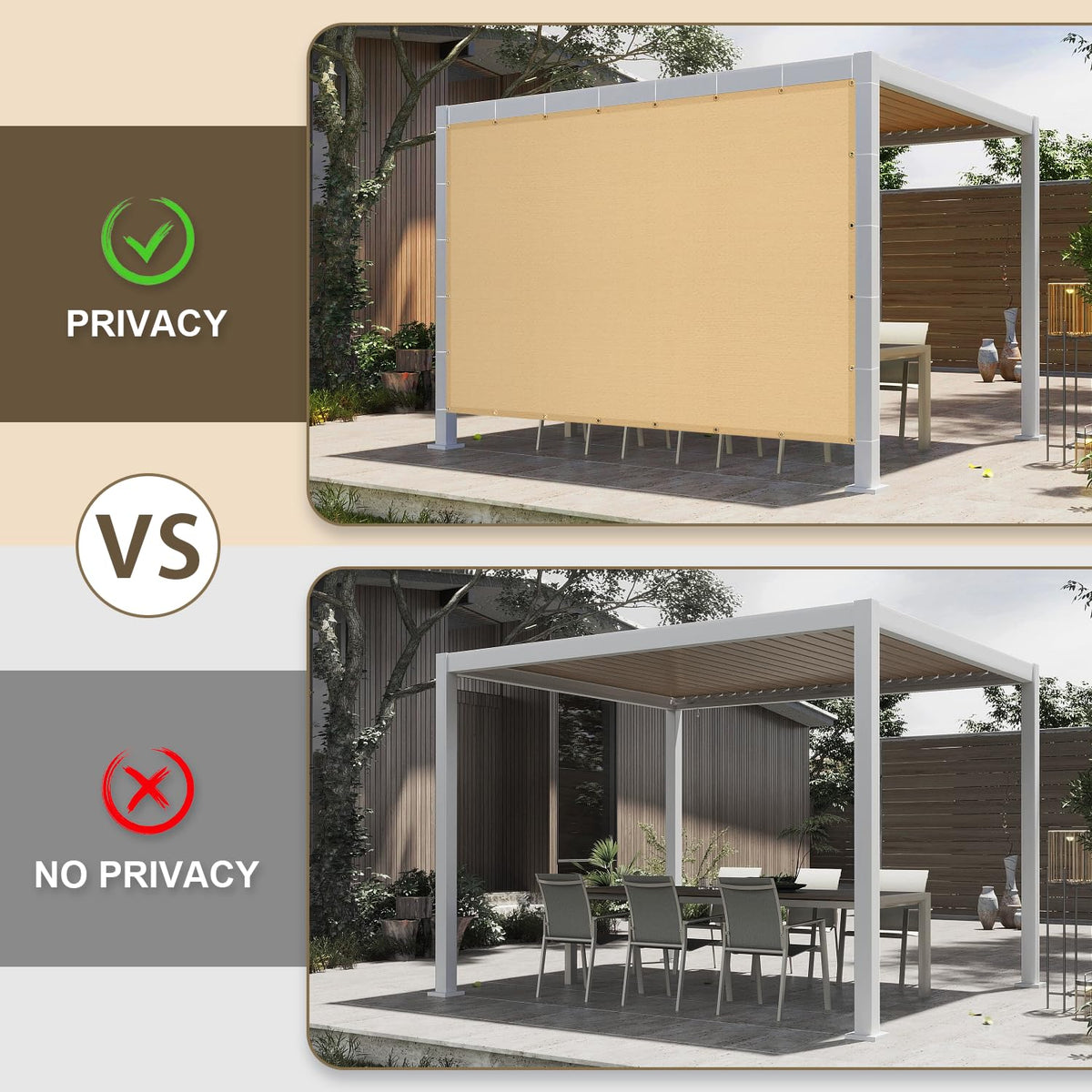 Love Story 95% UV shade for outdoor patio; keeps space cooler and comfortable.