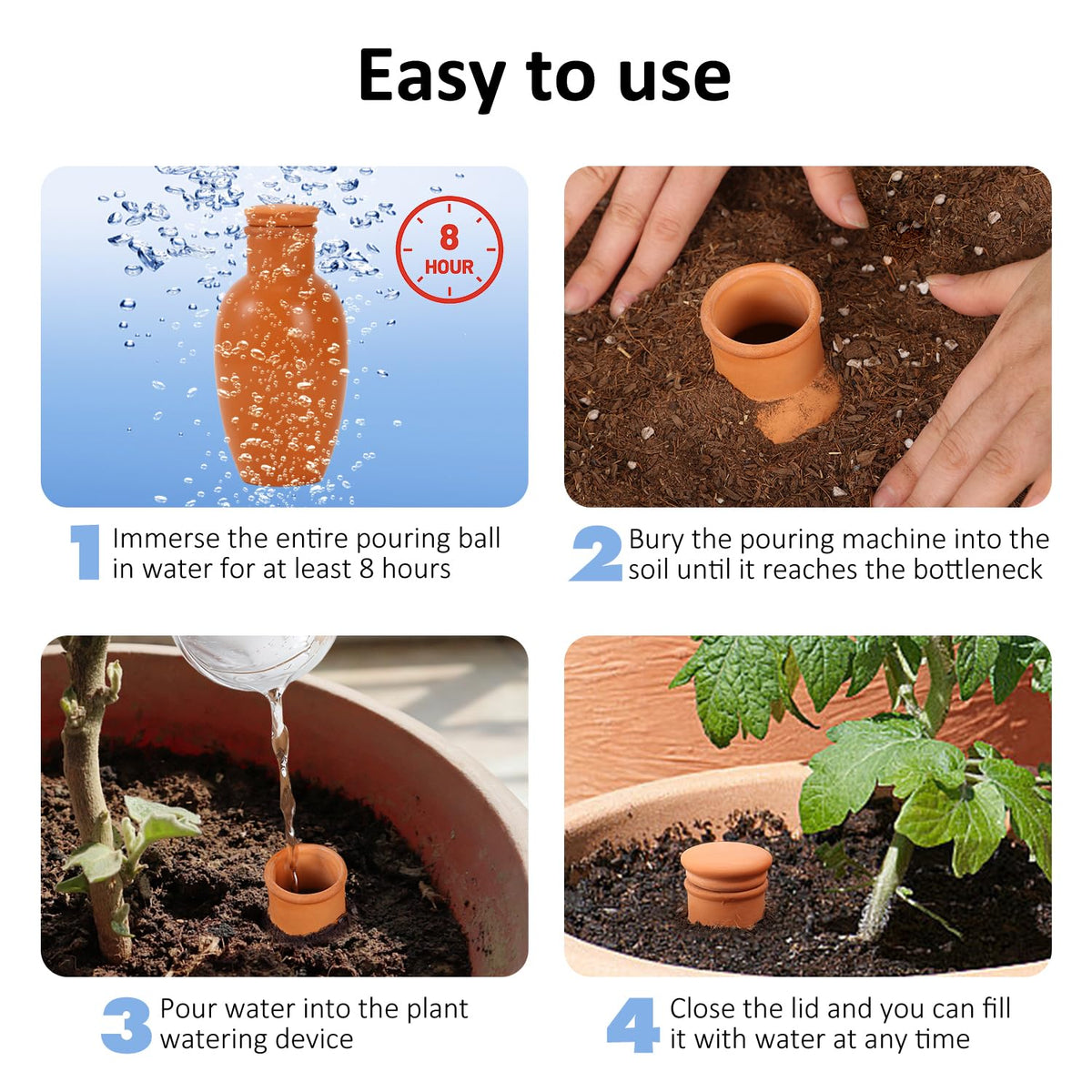 Lovely Ran Ollas in pots support hands-free irrigation for busy days