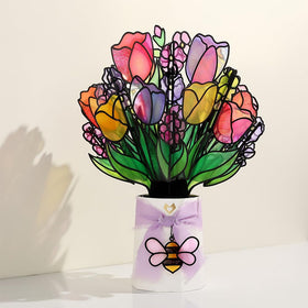 Lovepop lavender ribbon and white base accent a desk display