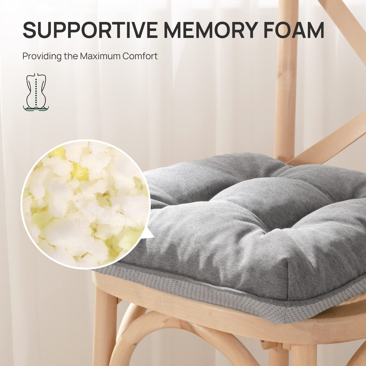 Love's cabin chair cushions non-slip bottom with ties stabilize on chairs.