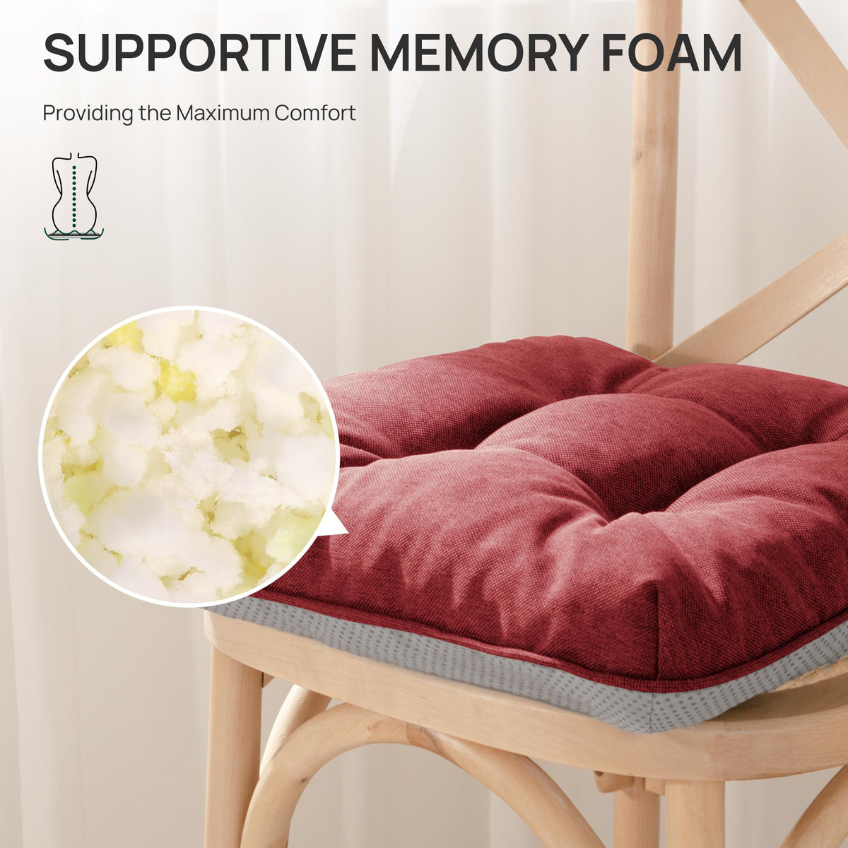 Love's cabin memory foam chair cushion non-slip bottom stays secure on floors.