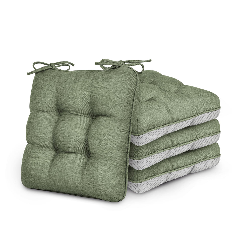 Love's cabin green memory foam cushions, top view, four-pack comfort.