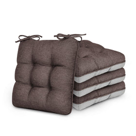 Love's Cabin memory foam chair cushions in coffee on a dining chair for added comfort.