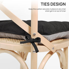 Love's Cabin cushions with non-slip bottom and ties — stays securely in place.