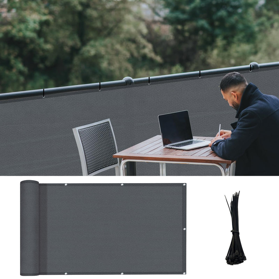 Love Story dark grey balcony screen provides privacy with UV protection for decks