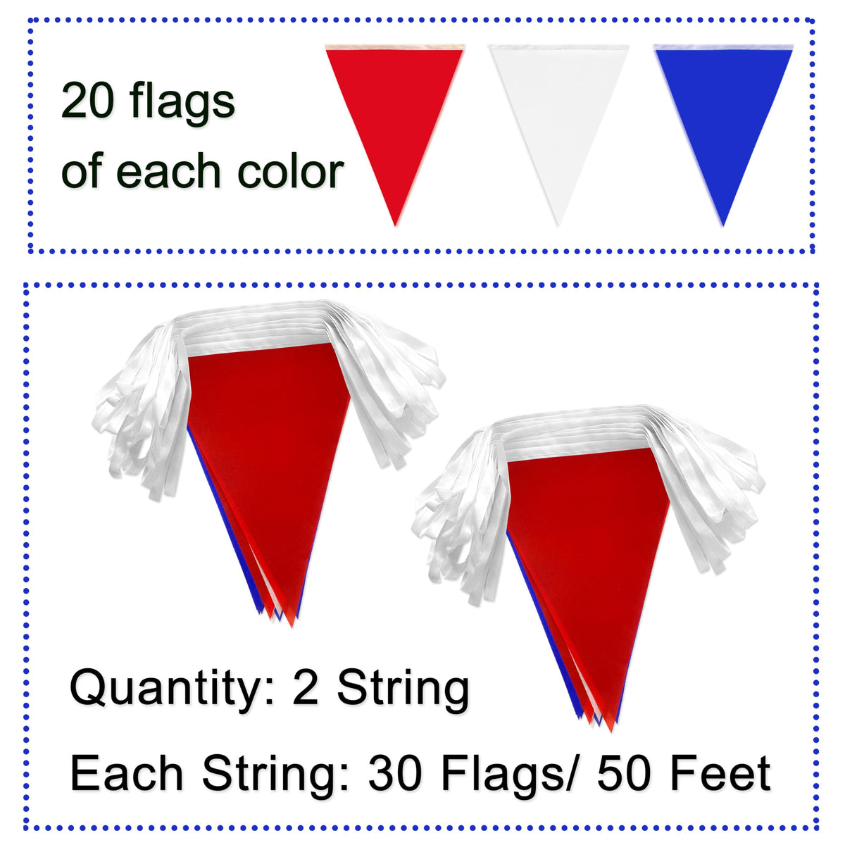 LoveVC pennant banner flags per rope: 30 bright flags for outdoor parties
