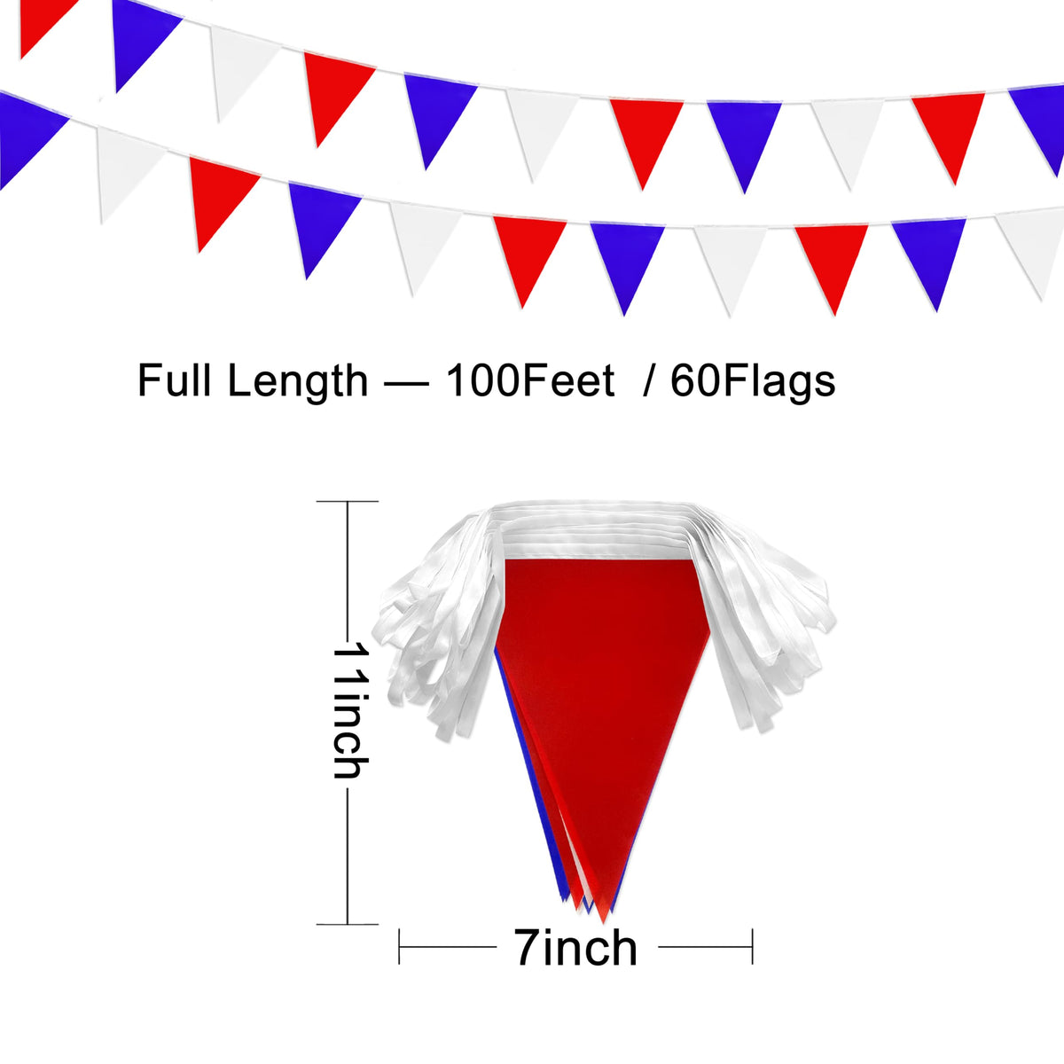 LoveVC pennant banner two-rope setup spanning 50 feet for outdoor decoration