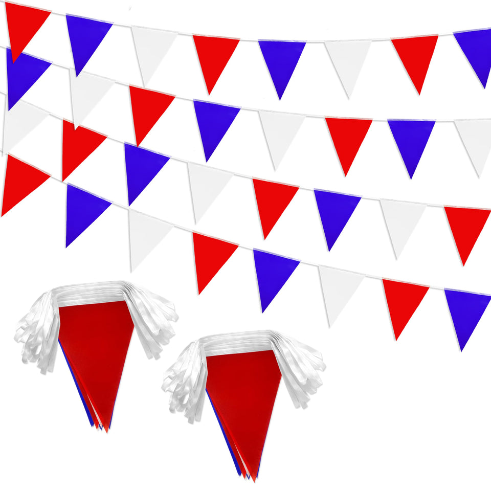 LoveVC pennant banner close-up of red, white, and blue flags with vivid colors