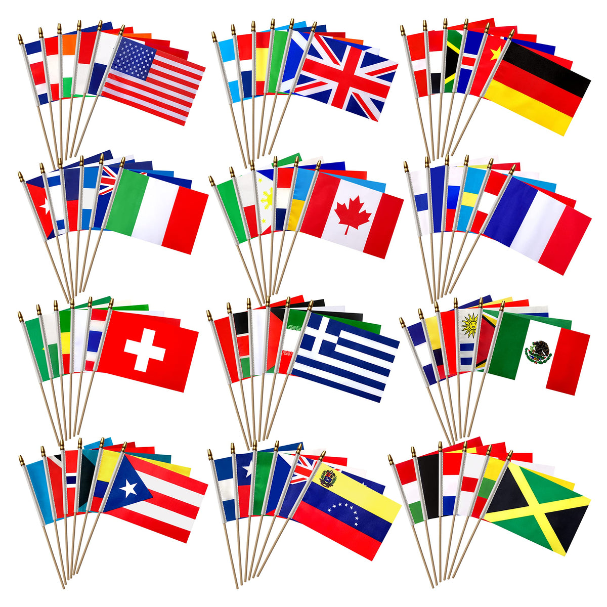 LoveVC world flags on wooden sticks for stadium displays