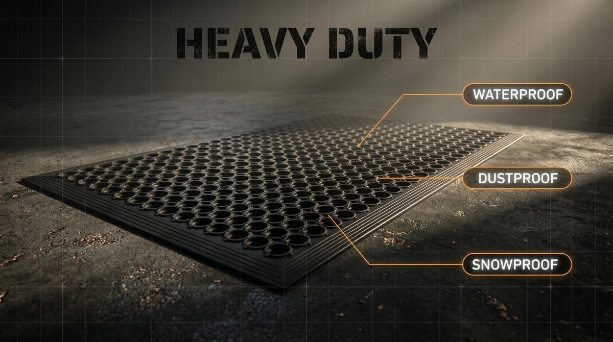 Lovinland doormat easy-clean action; vacuum or hose for quick maintenance.