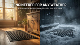 Lovinland doormat water drainage demonstrates quick runoff reducing slick surfaces.