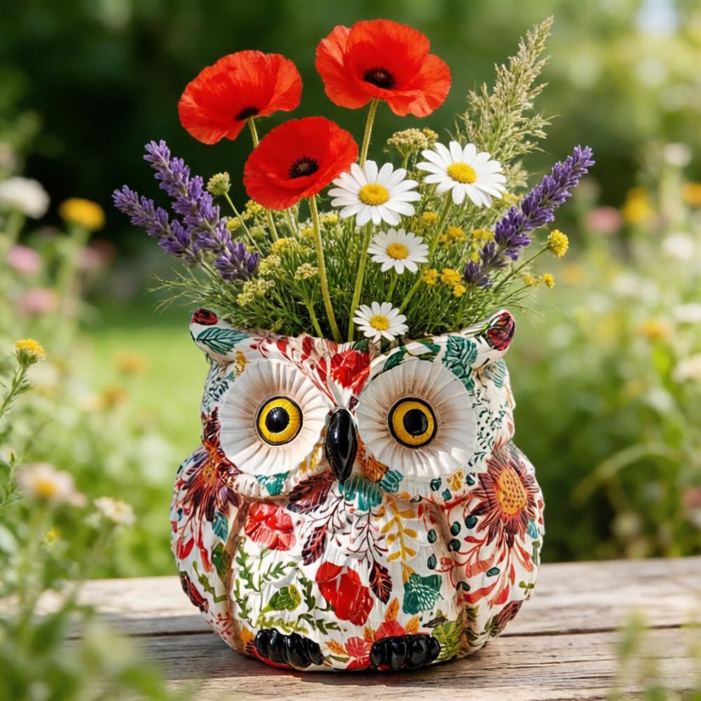 Indoor garden setup featuring LovTocTic Owl Planter.
