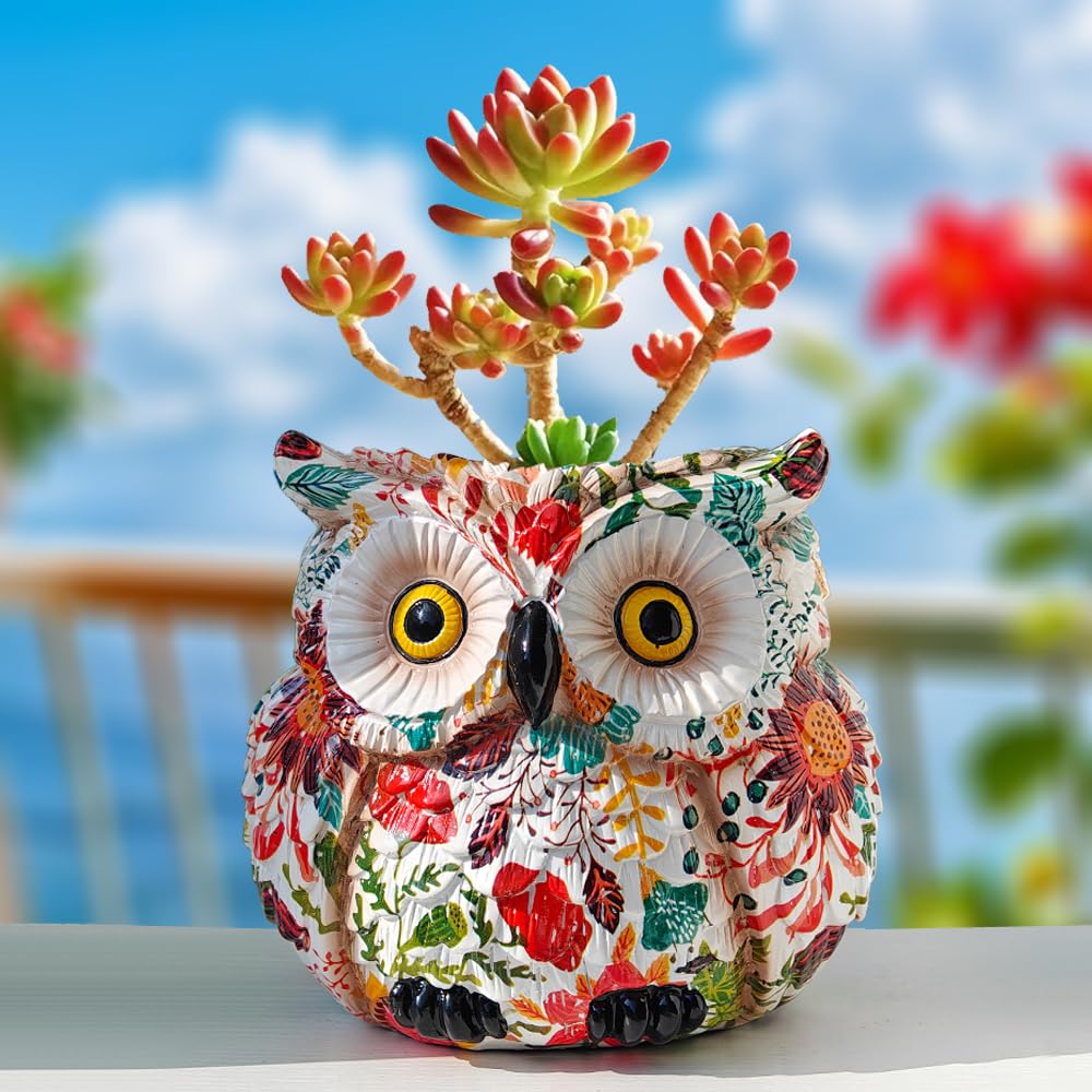 LovTocTic Owl Planter with a smiling face on display.