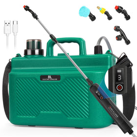 Lovydro 2-gallon electric sprayer in use for effortless garden spraying.
