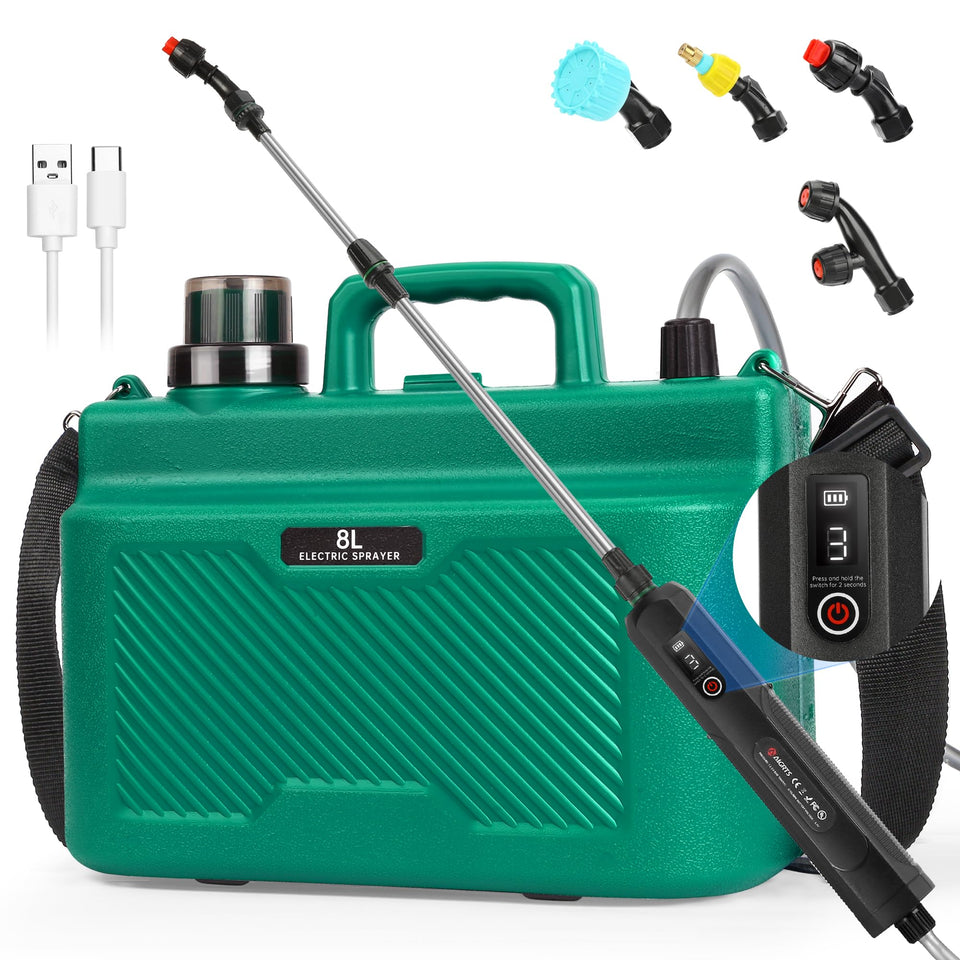 Lovydro 2-gallon electric sprayer in use for effortless garden spraying.
