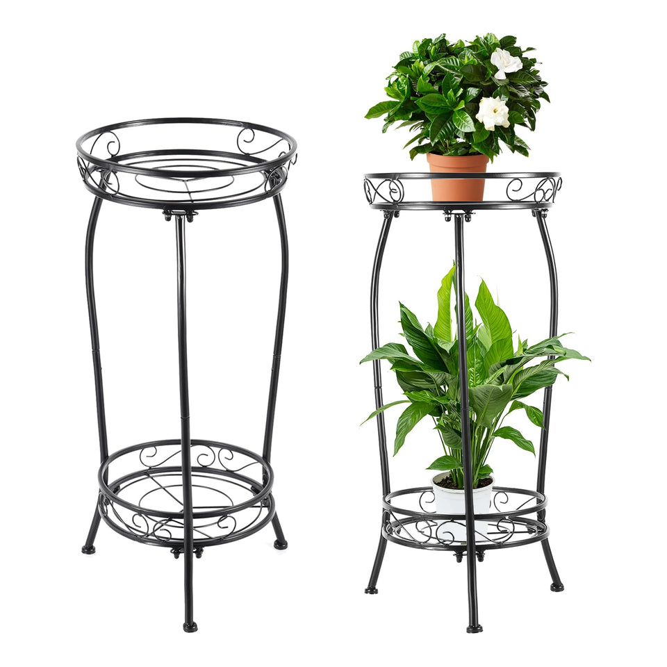 LOYAL TIGER plant stand 2-tier black indoors outdoors, space-saving design.