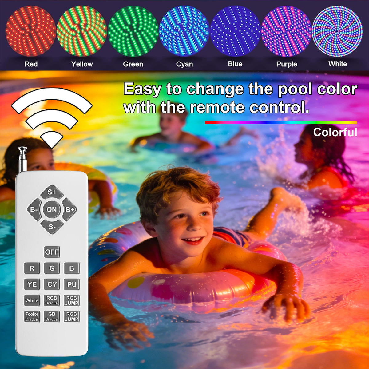 Loyoele submersible pool light illuminating underwater scenes.