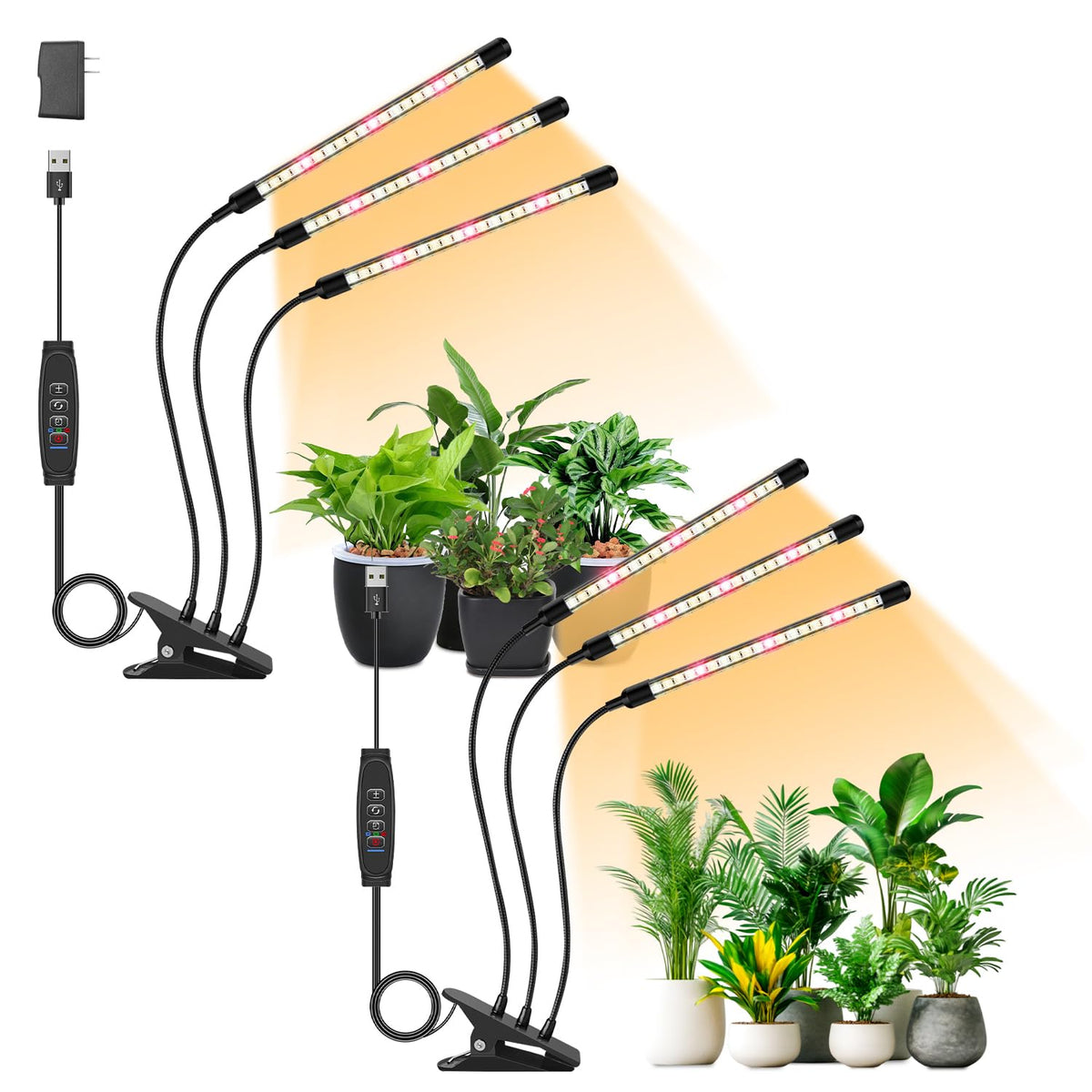 LPMZMBL 3-head grow light ready to install for seed starting and propagation