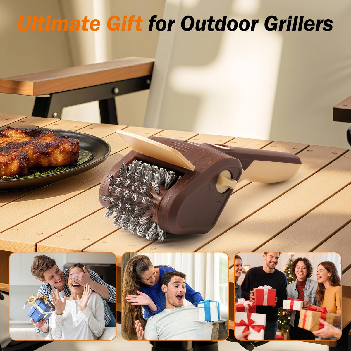 Lrly brown grill brush ready for outdoor BBQ sessions.
