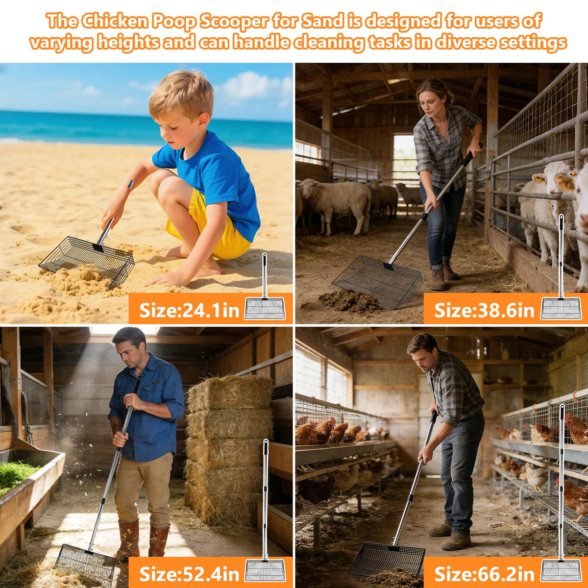 LrqzHsyl coop cleaning tool removes manure from sand and litter.