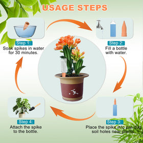Lsed self-watering spike in terracotta enabling reliable plant irrigation