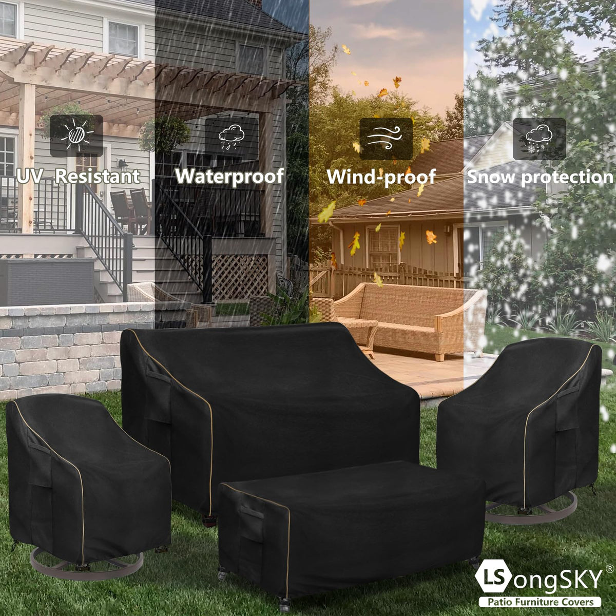 LSongSKY black-patio-chair-cover complements outdoor decor while protecting chairs.