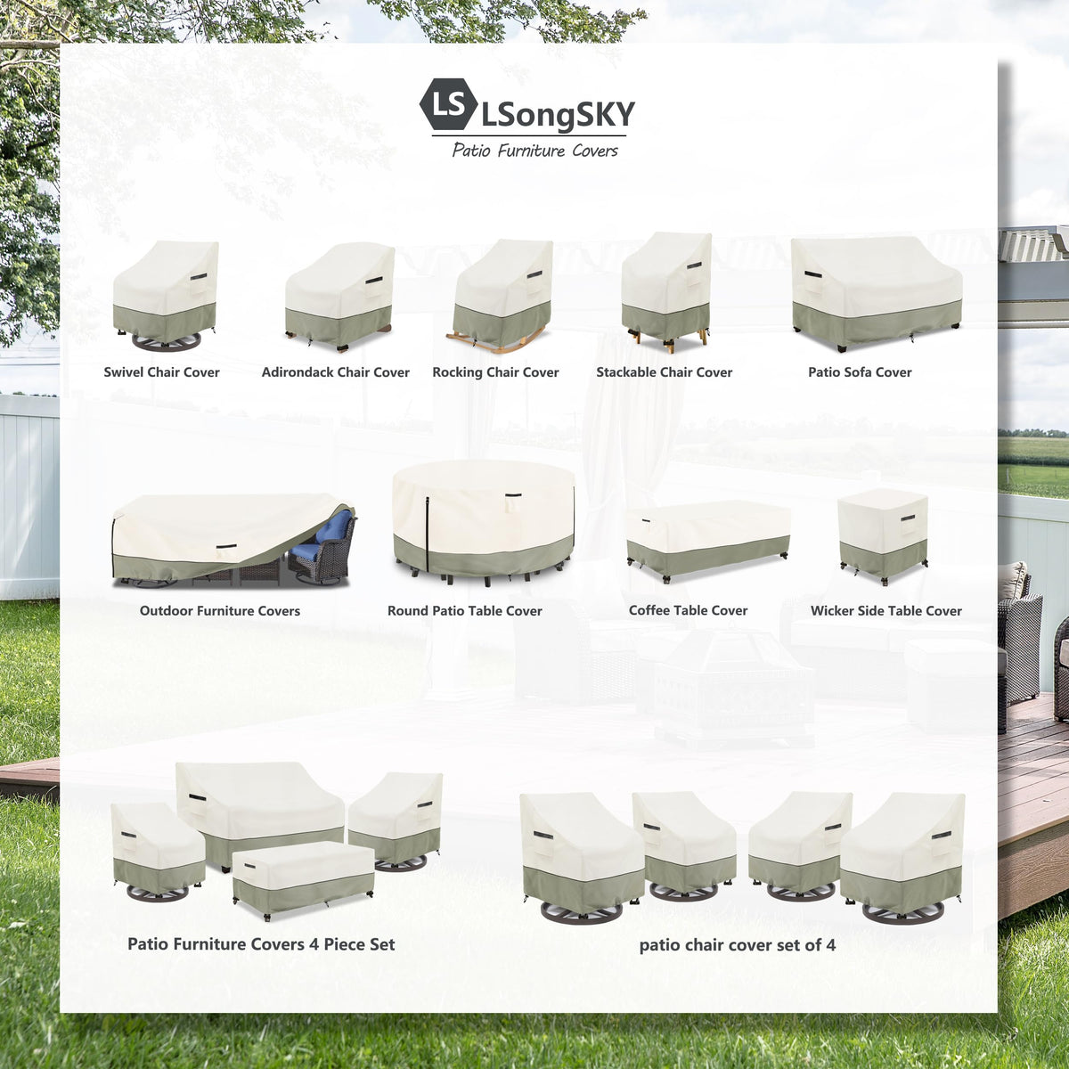 LSongSKY outdoor swivel lounge chair cover side view provides full chair protection.
