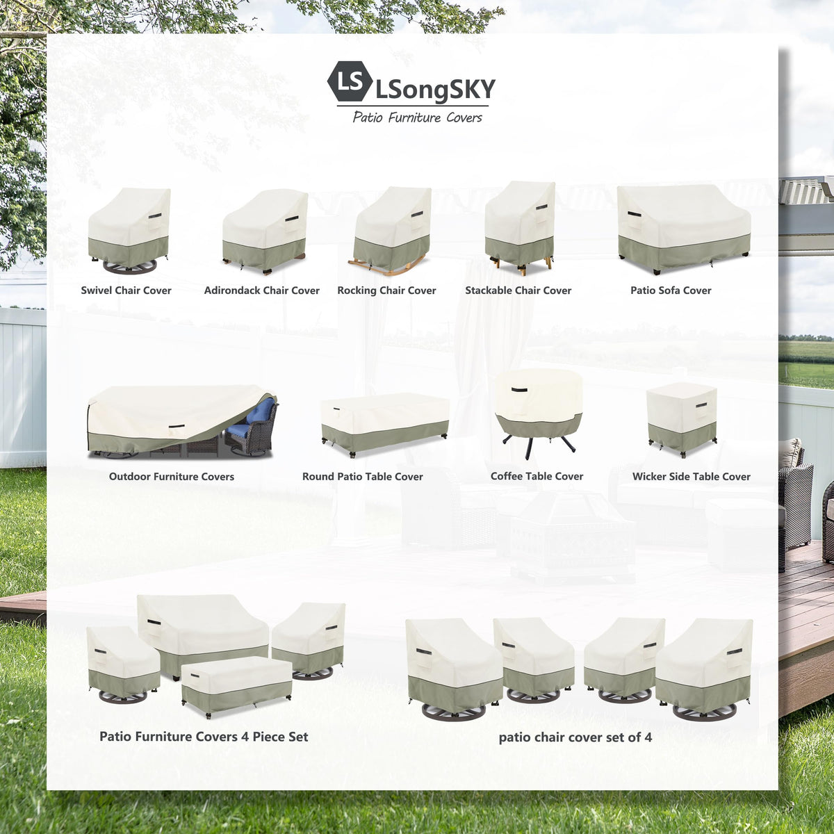 LSongSKY patio cover 3-seater back view guards against debris and dust