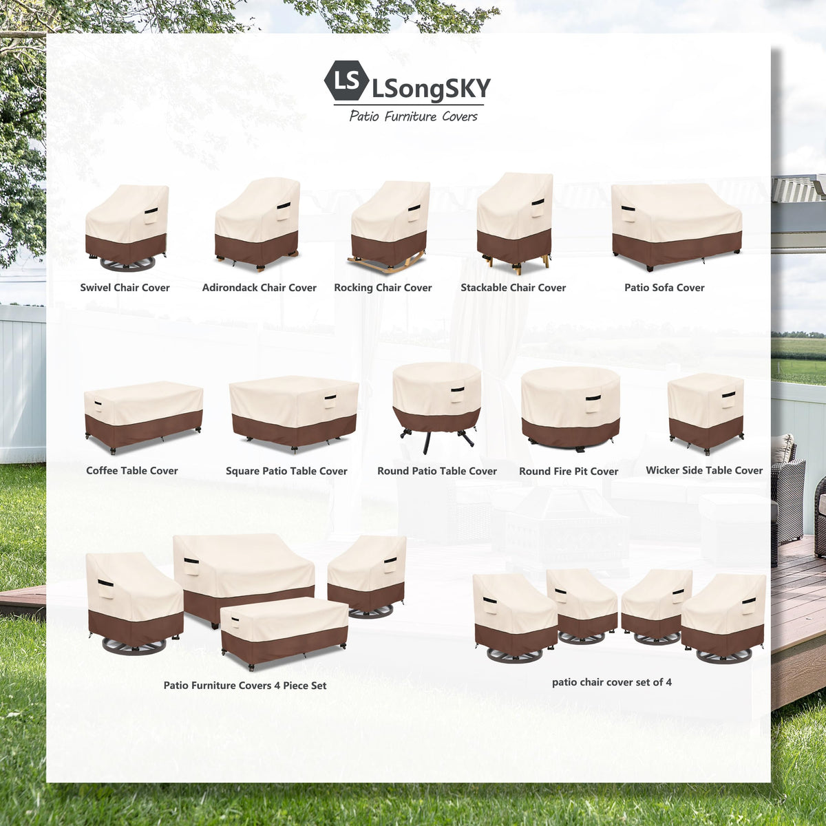 LSongSKY beige swivel chair cover protects outdoor chairs from sun and rain