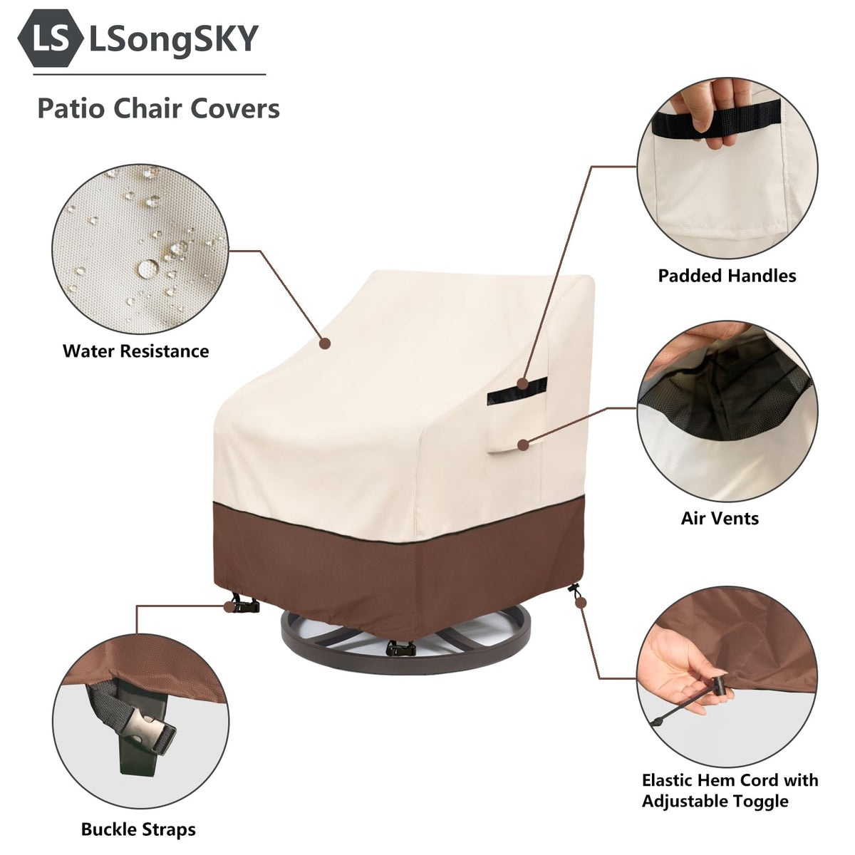LSongSKY swivel chair cover with bottom straps to secure on windy days