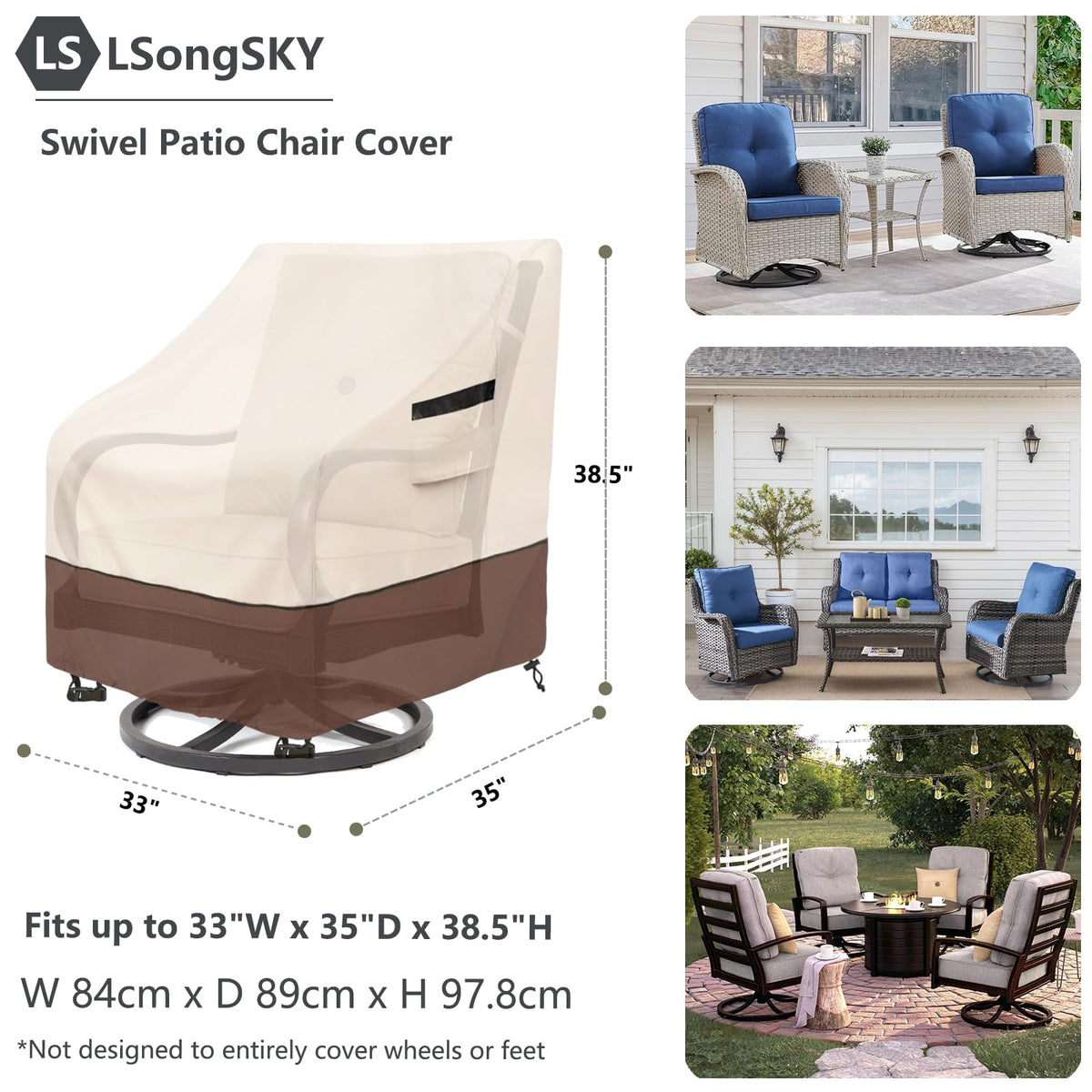 LSongSKY swivel chair cover with side drawstring hems for secure fit