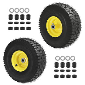LTNICER front tire with yellow wheel for compatible riding mowers ensures stable steering.