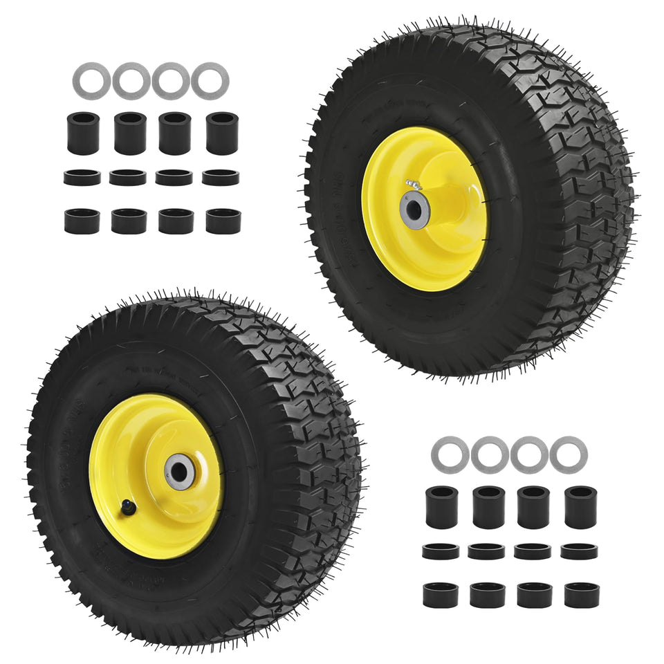 LTNICER front tire with yellow wheel for compatible riding mowers ensures stable steering.