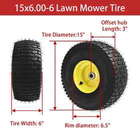 LTNICER 15x6-00-6 side view highlighting rugged tread for lawn traction.
