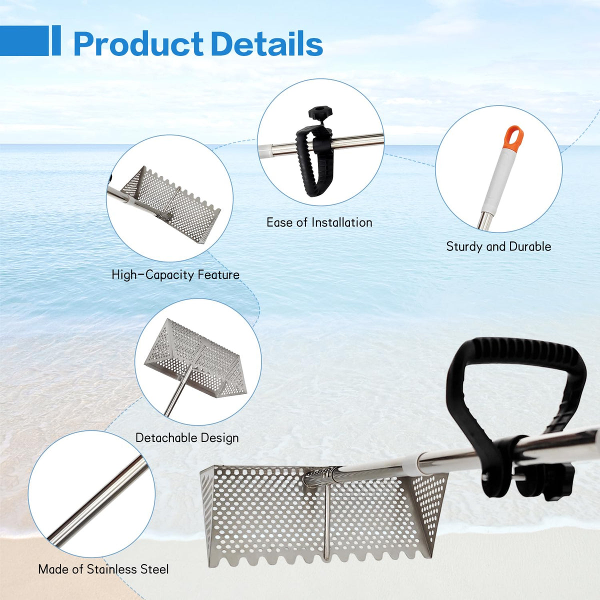 LTSEAME Sand Flea Rake 16-inch drain screen speeds sand clearing